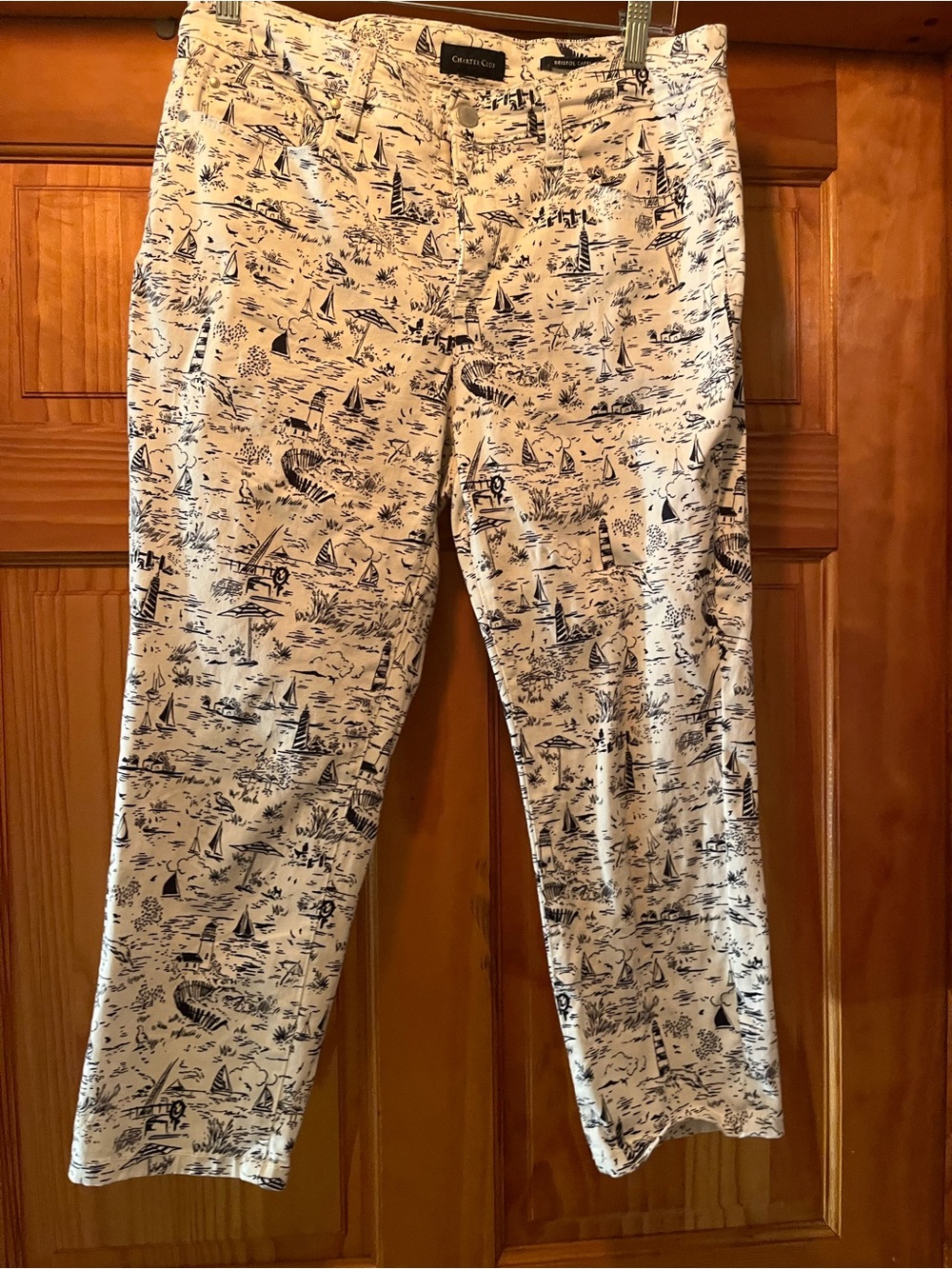 Charter Club White Capri pants with Navy Nautical Print